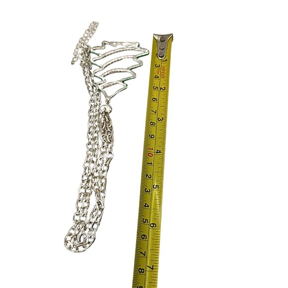 Silver Tone Rhinestone Christmas Tree Pendant Necklace Long Holiday Festive Glam - Picture 6 of 6